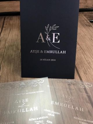 Lacivert Zarflı Şeffaf Davetiye